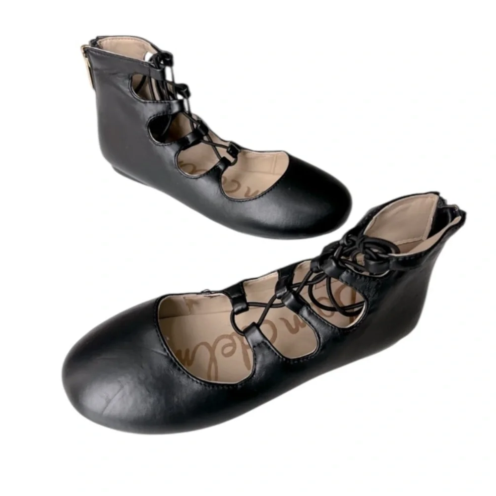 Sam Edelman NEW Girls Felicia Stella Ballet Lace Up Flats Shoes zip Black Sz 12